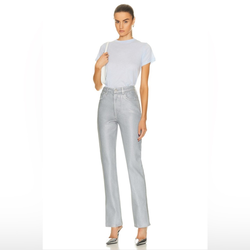 GRLFRND Harlow MidWeight Coated Denim High‎ Rise Boot Jeans metallic threading